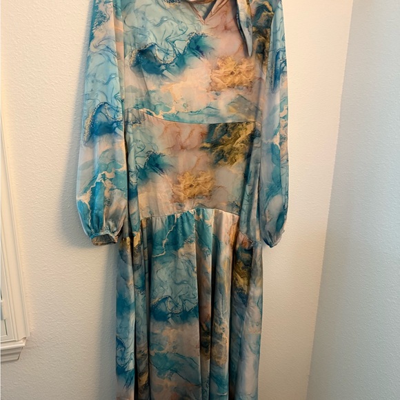 SHEIN Artistic Blue and Gold Dress - Picture 1 of 6